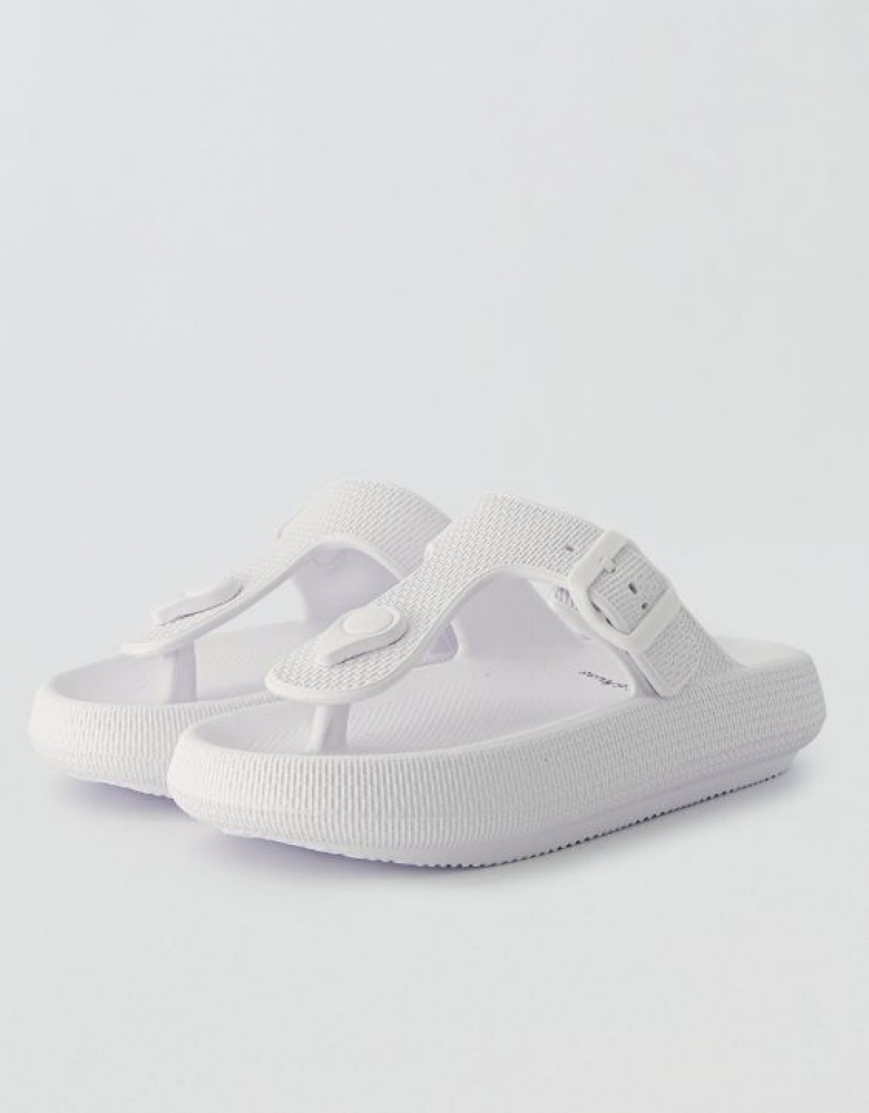 Aerie Cushonaire Flo Cloud Thong Sandals White | CPO-632587