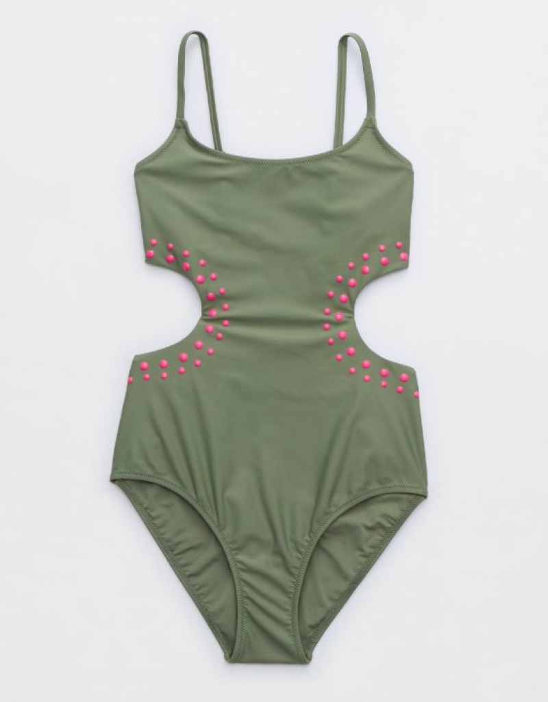 Aerie Cut Out One Piece Swimsuits Olive | QPC-521964