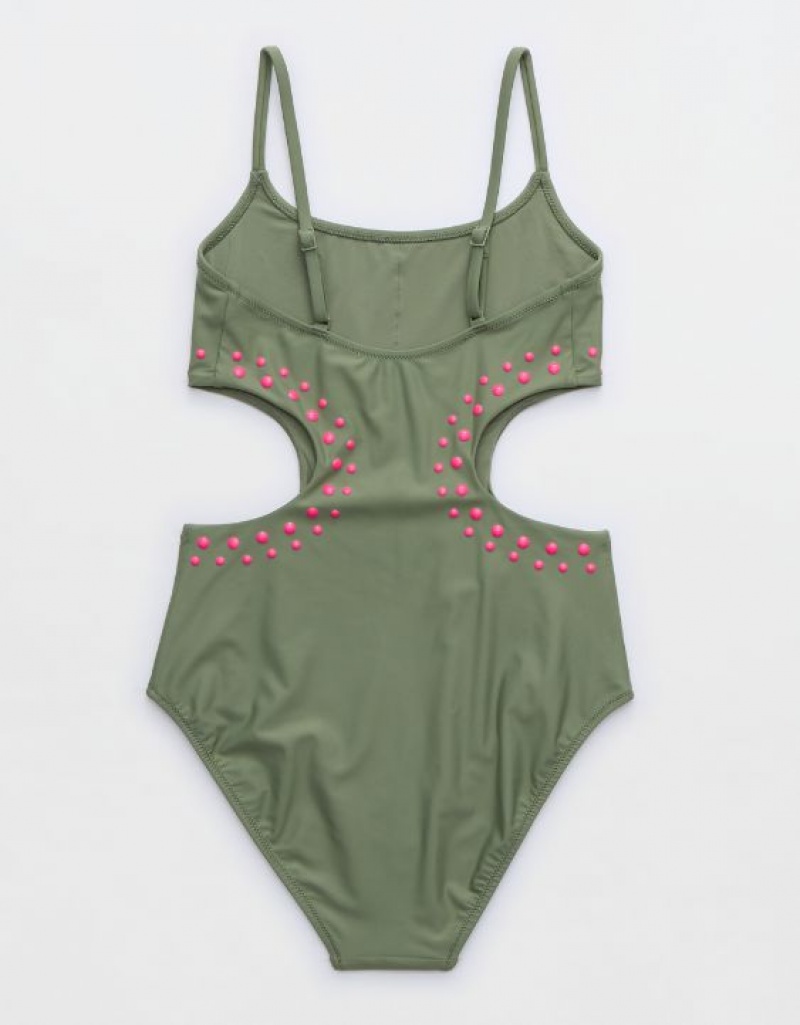 Aerie Cut Out One Piece Swimsuits Olive | QPC-521964