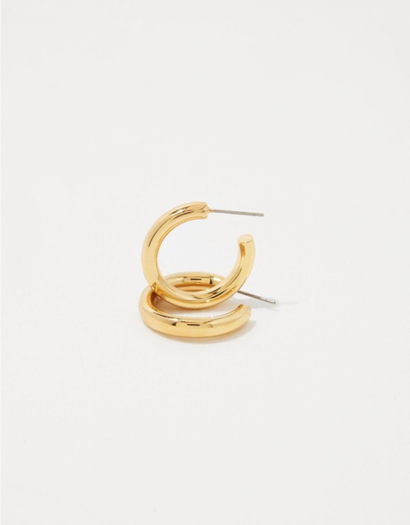 Aerie Demi Fine Chunky Medium Hoop Jewelry Gold | VAG-783592