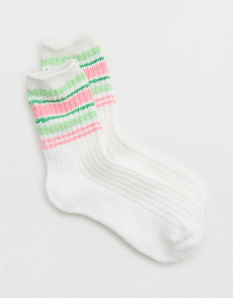 Aerie Everyday Striped Crew Socks Pink | AID-578461