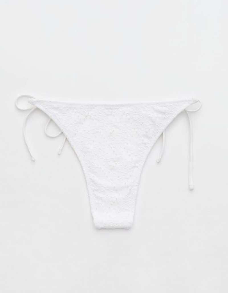 Aerie Eyelet Cheekiest Tie Bikini Bottom White | HMD-749251