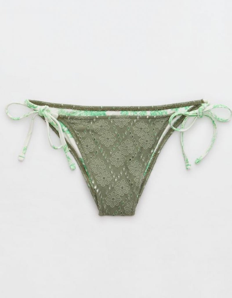 Aerie Eyelet Cheekiest Tie Bikini Bottom Olive | ZLP-461520