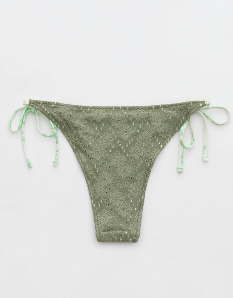 Aerie Eyelet Cheekiest Tie Bikini Bottom Olive | ZLP-461520