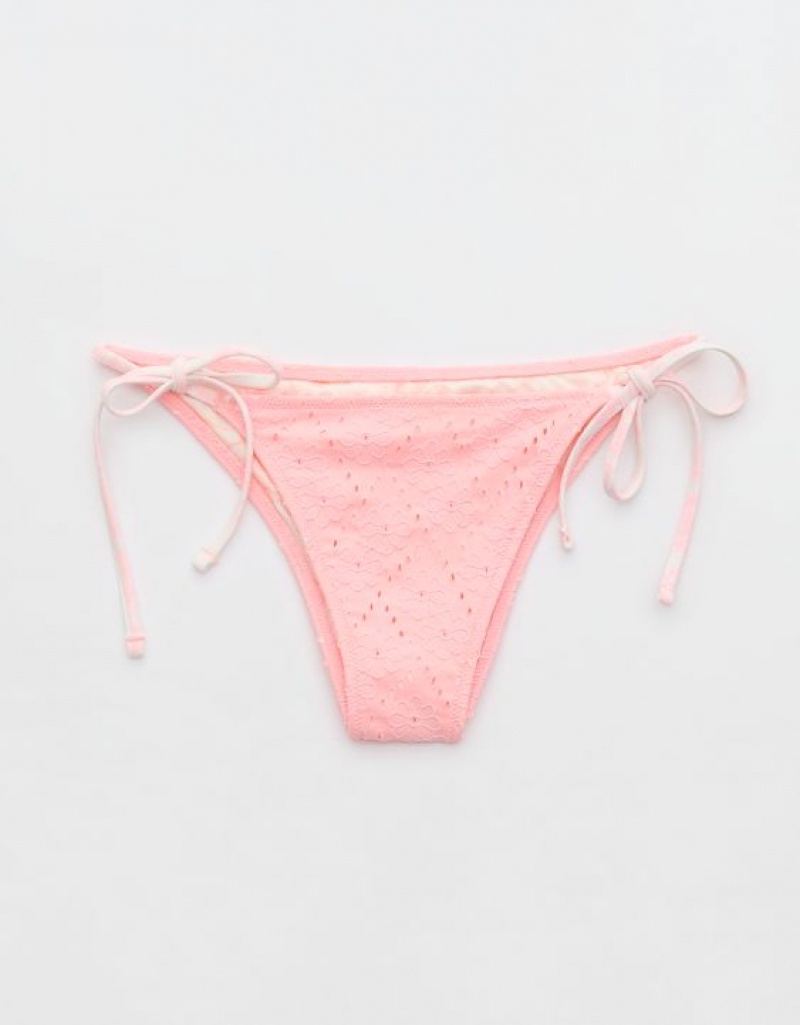 Aerie Eyelet Cheekiest Tie Bikini Bottom Pink | GSQ-158924