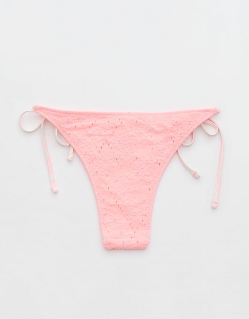 Aerie Eyelet Cheekiest Tie Bikini Bottom Pink | GSQ-158924