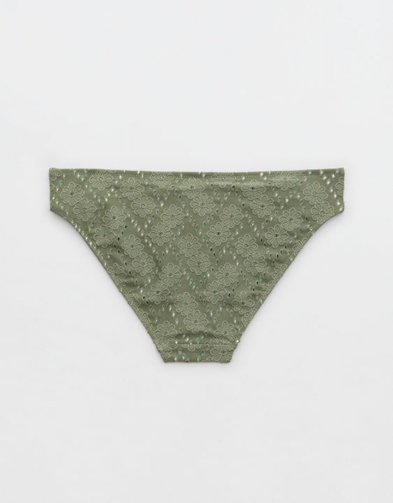 Aerie Eyelet Full Coverage Bikini Bottom Olive | SOA-873692