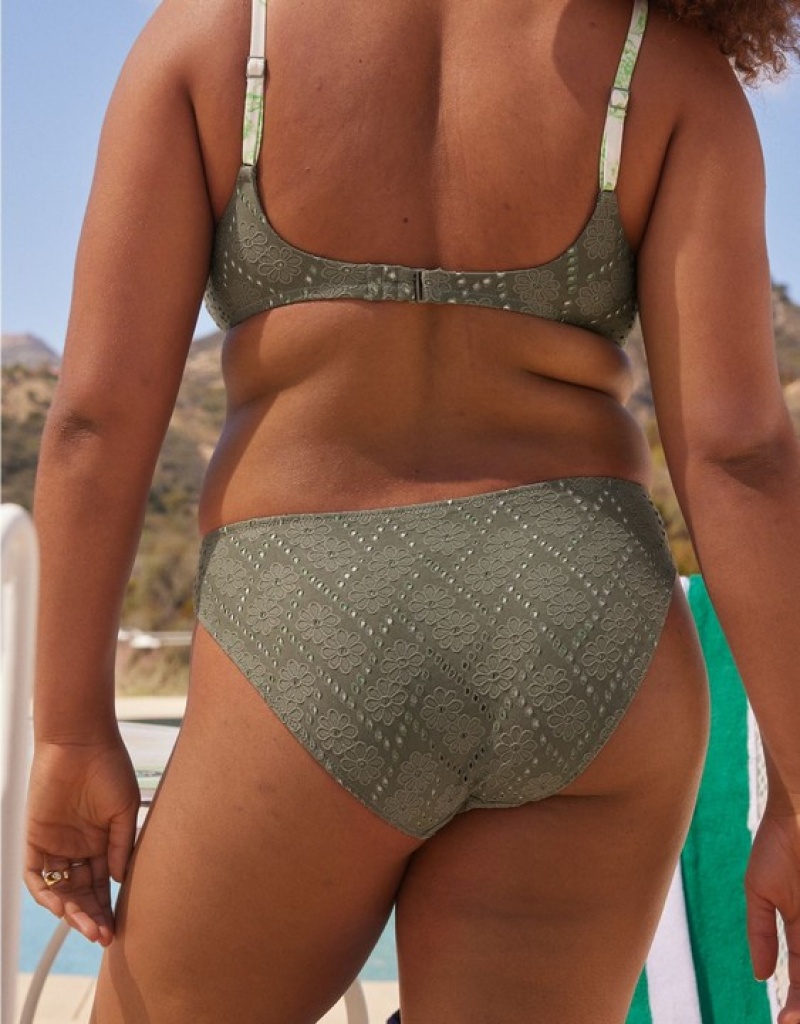 Aerie Eyelet Full Coverage Bikini Bottom Olive | SOA-873692