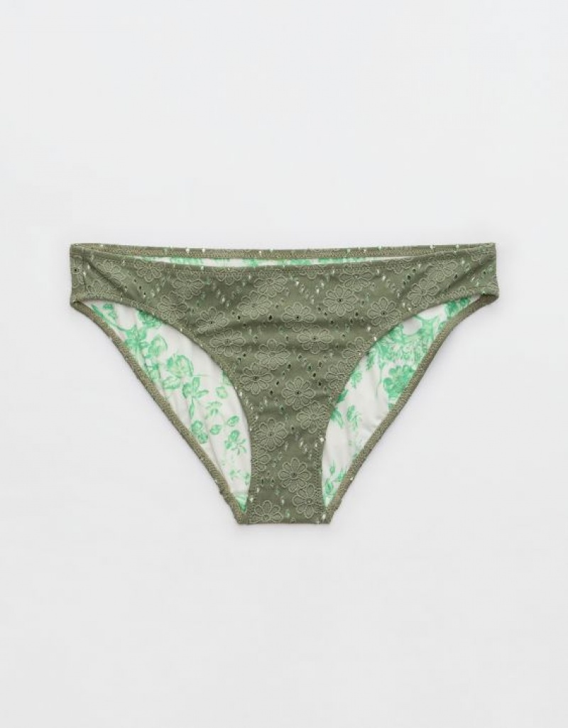 Aerie Eyelet Full Coverage Bikini Bottom Olive | SOA-873692