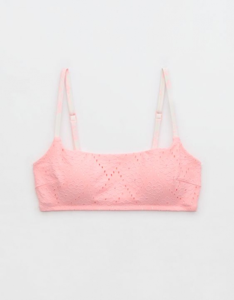 Aerie Eyelet Straight Scoop Bikini Top Pink | LQT-915874