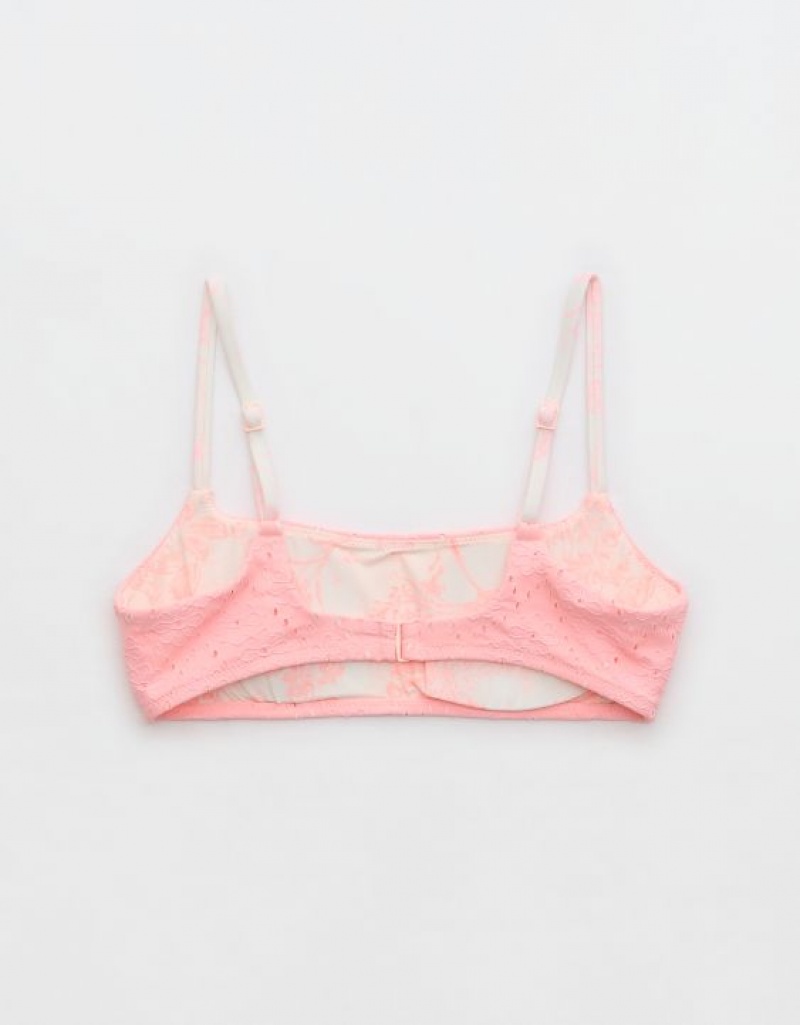 Aerie Eyelet Straight Scoop Bikini Top Pink | LQT-915874