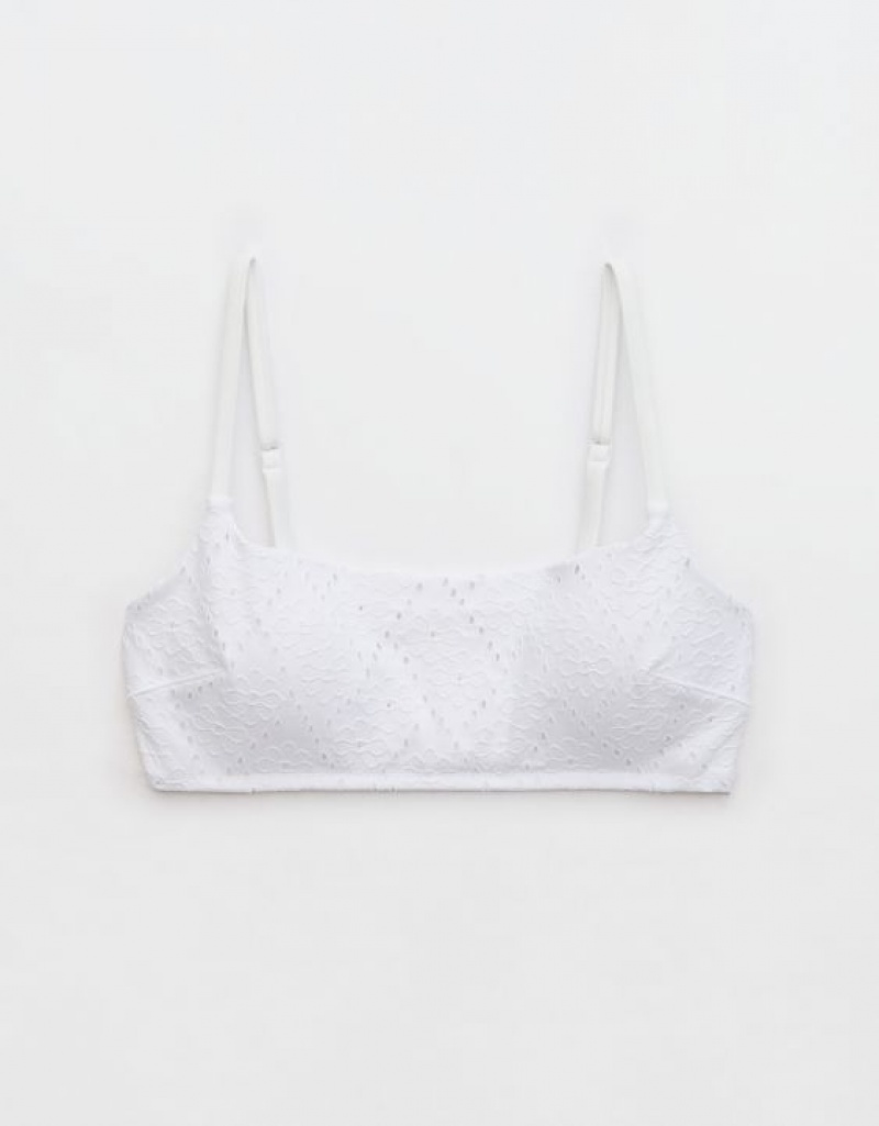 Aerie Eyelet Straight Scoop Bikini Top White | VNO-219467