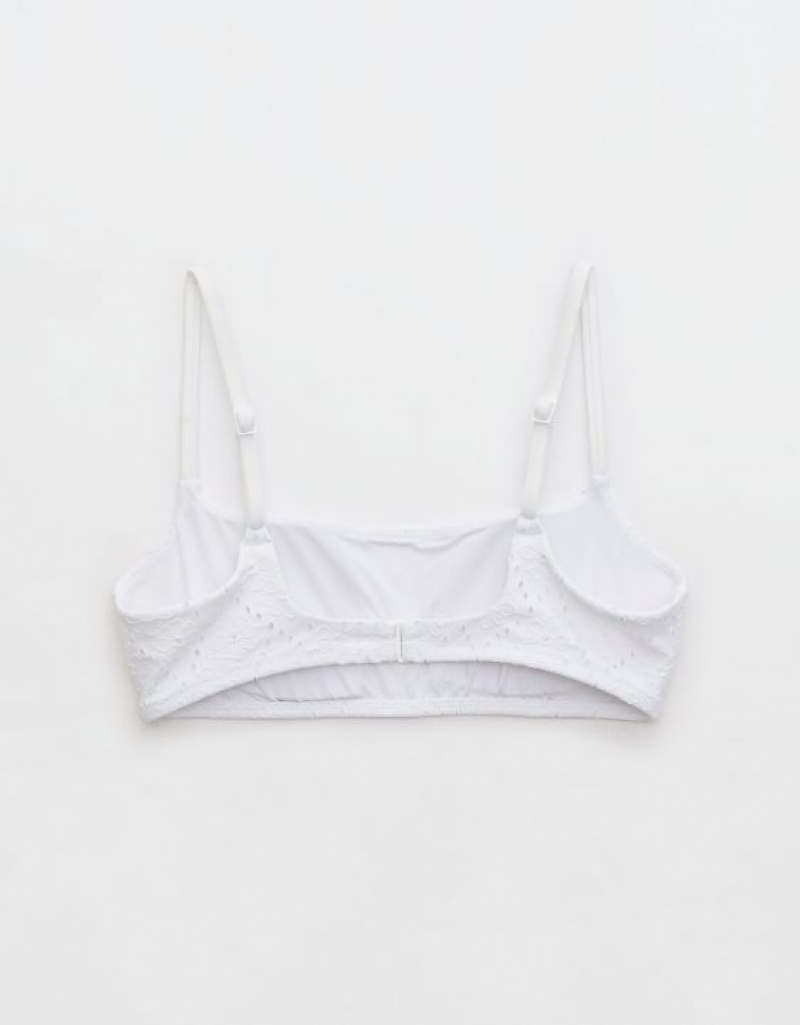 Aerie Eyelet Straight Scoop Bikini Top White | VNO-219467