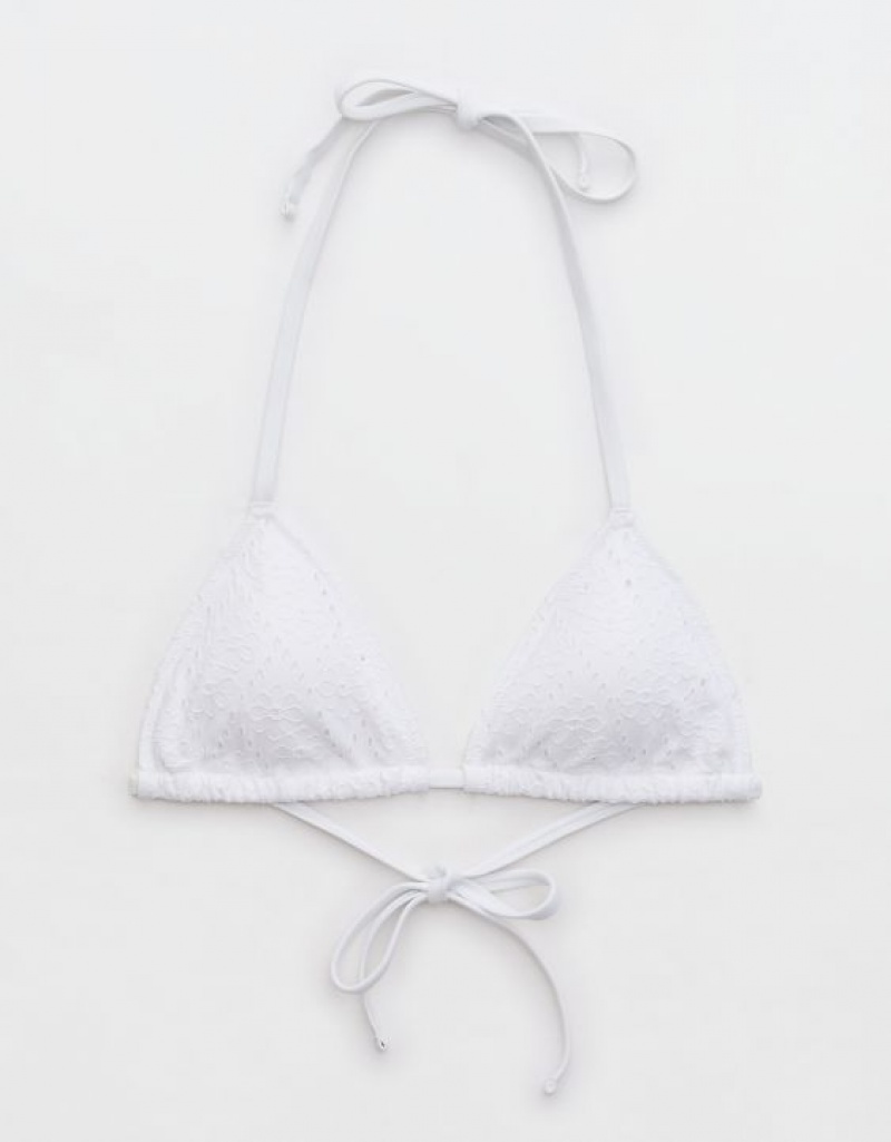 Aerie Eyelet String Triangle Bikini Top White | STK-813706