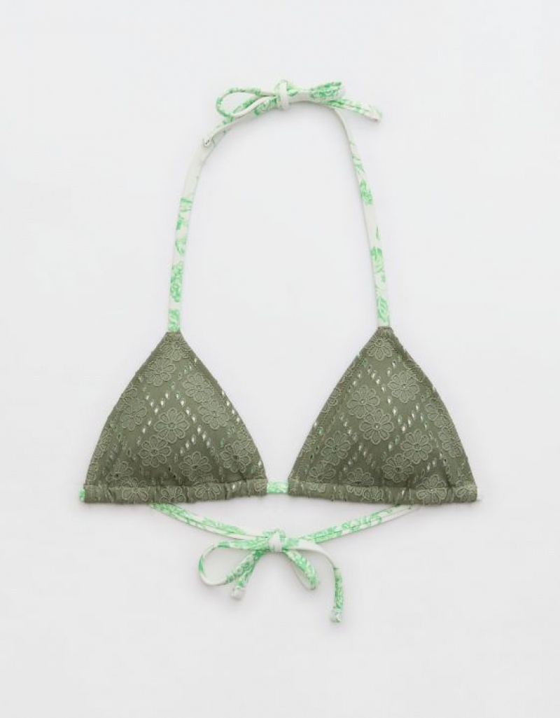 Aerie Eyelet String Triangle Bikini Top Olive | TMN-180524