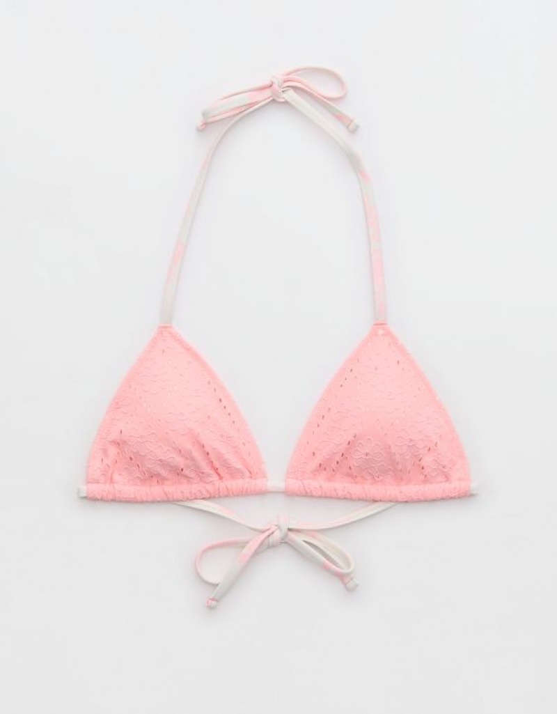 Aerie Eyelet String Triangle Bikini Top Pink | CUD-106742