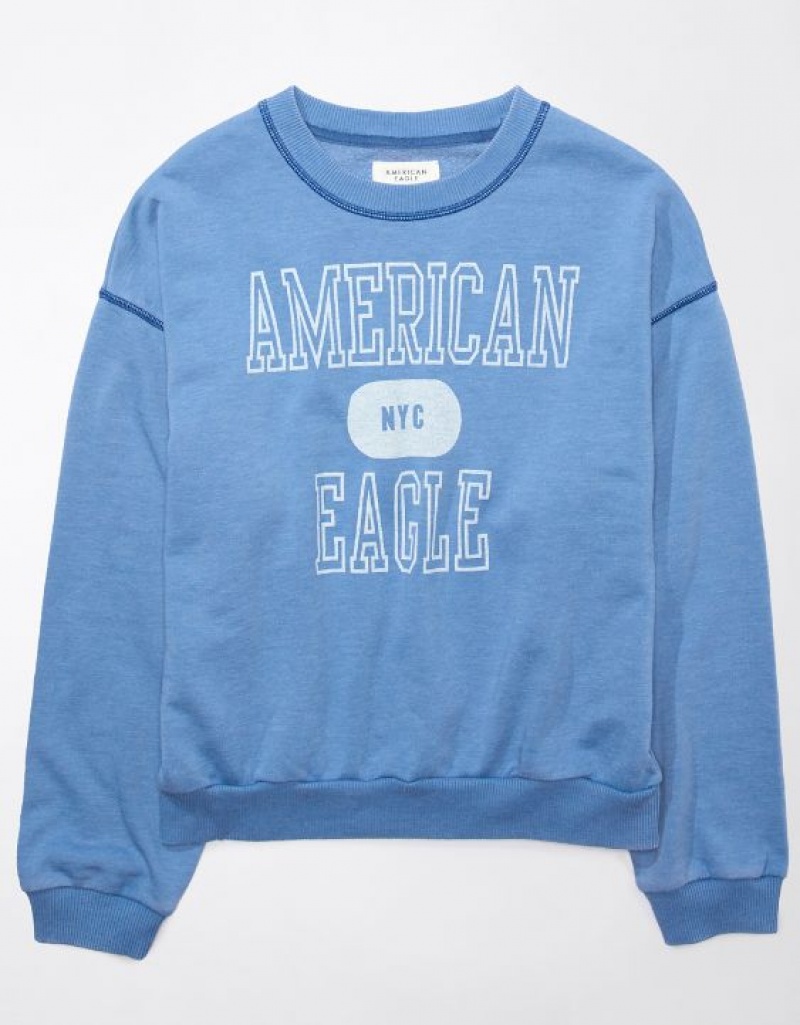 Aerie Funday Graphic Sweatshirts Blue | QJX-109724