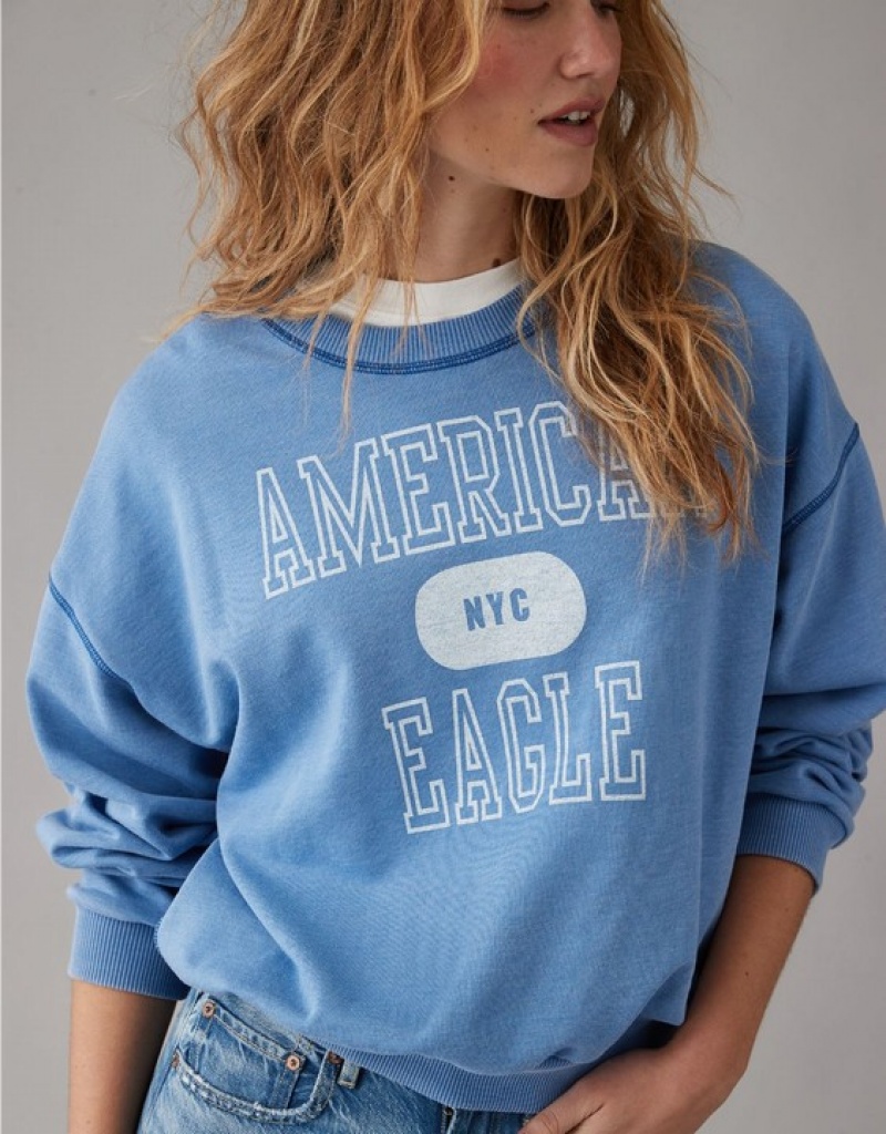 Aerie Funday Graphic Sweatshirts Blue | QJX-109724