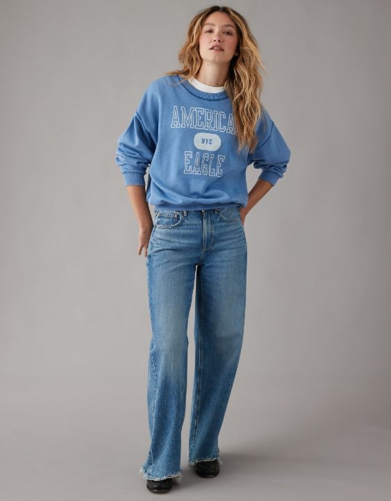 Aerie Funday Graphic Sweatshirts Blue | QJX-109724