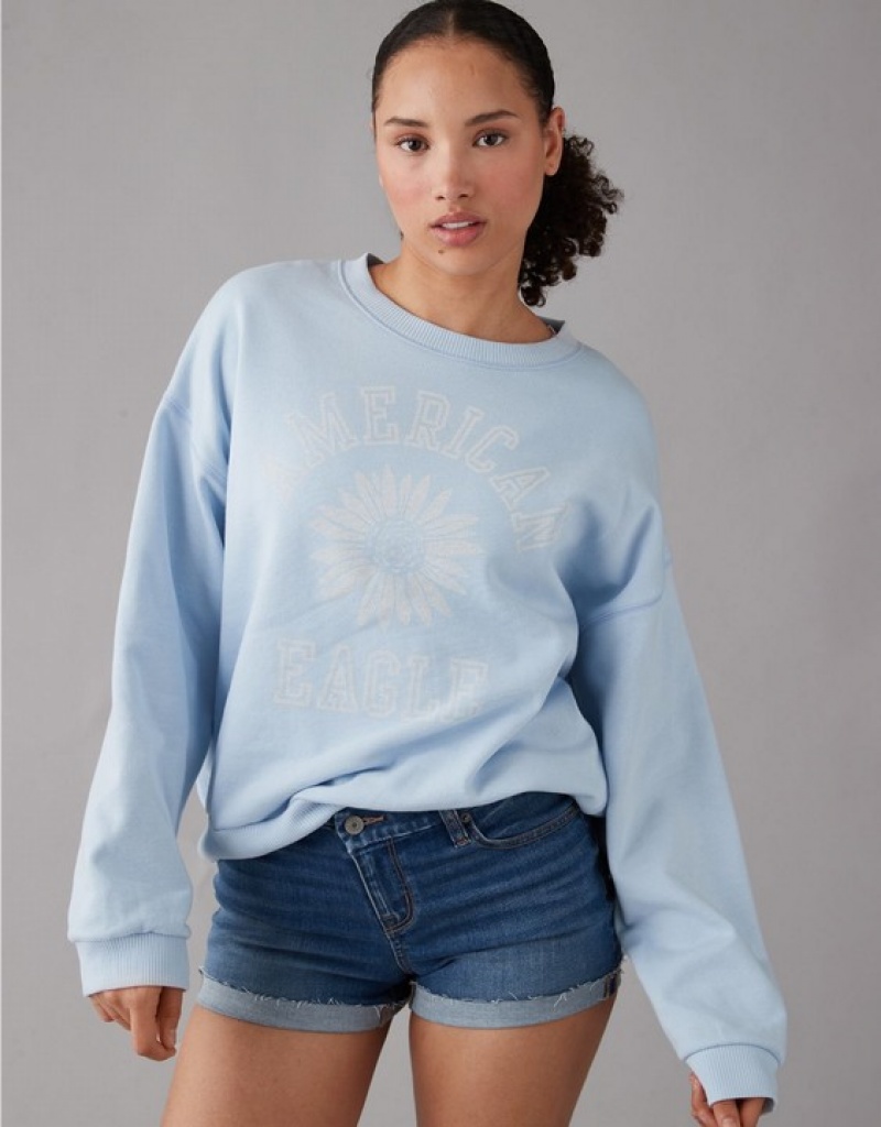 Aerie Funday Graphic Sweatshirts Light Blue | MCJ-182509