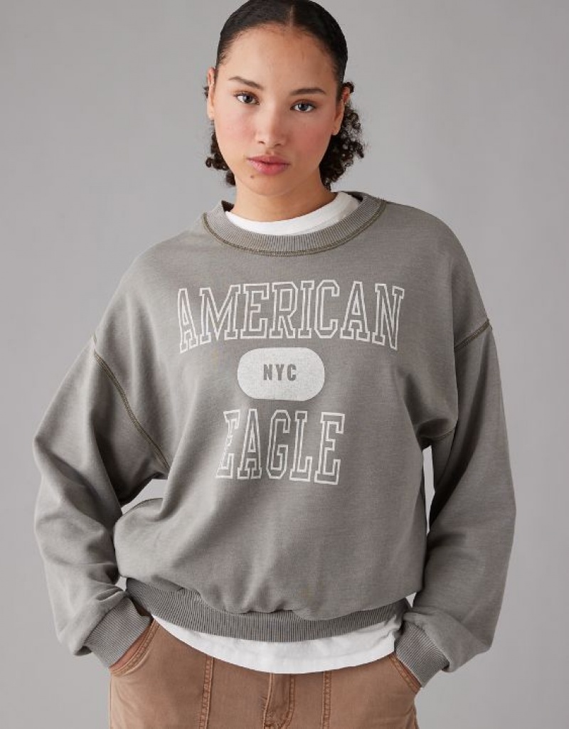 Aerie Funday Graphic Sweatshirts Olive | WAH-850396