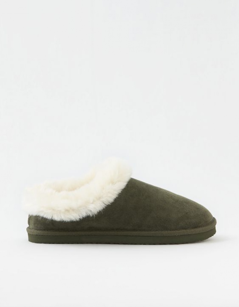 Aerie Fur Scruff Slippers Olive | EHF-467031