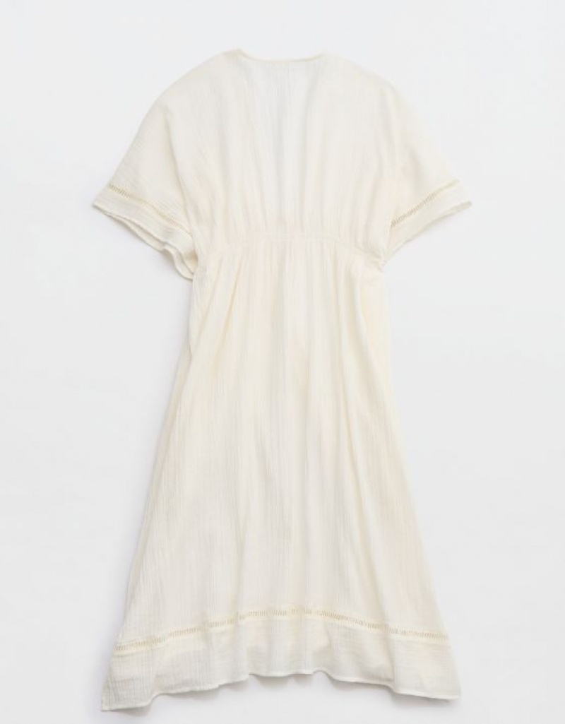 Aerie Gauze Maxi Tie Kimono Dress White | AIR-483695