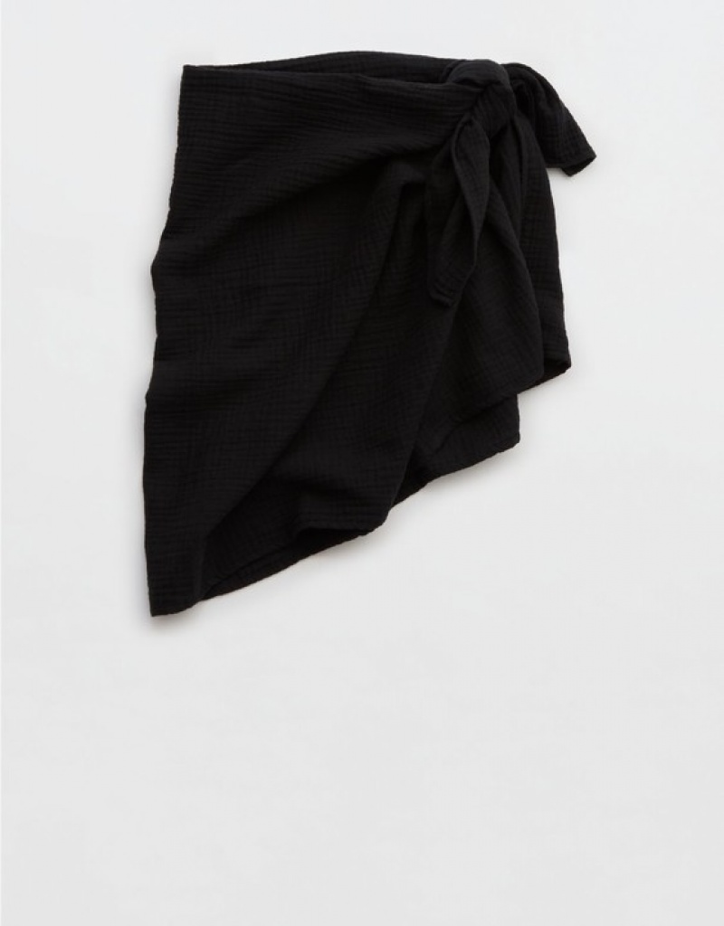 Aerie Gauze Mini Sarong Skirts Black | PLQ-835671