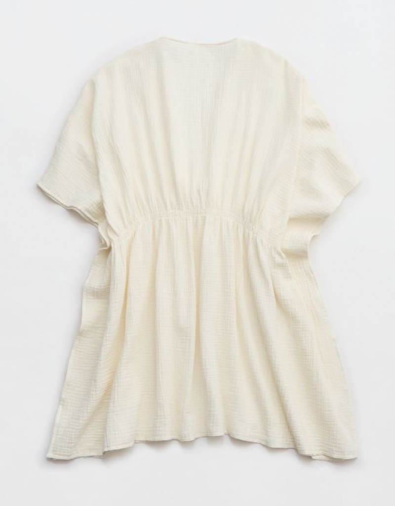 Aerie Gauze Tie Cape Dress White | SKW-437520