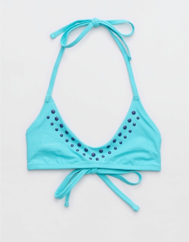 Aerie Halter Voop Bikini Top Blue | ATS-937104