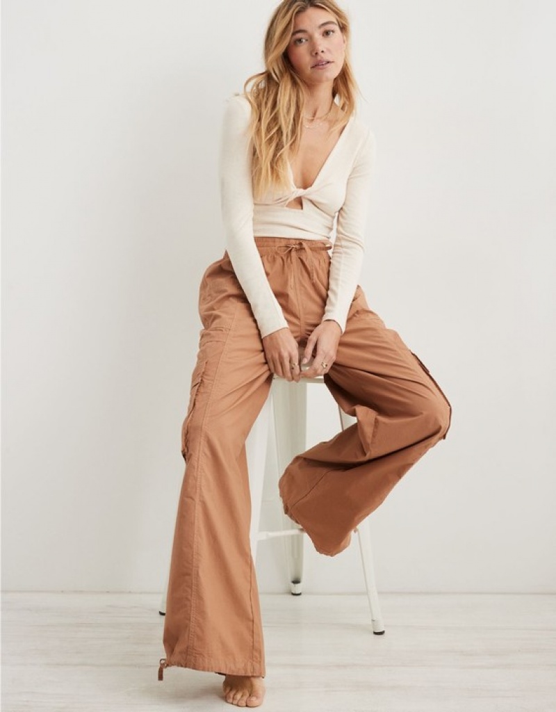 Aerie High Waisted Go-For-Itgy Cargo Pants Brown | LDI-372564