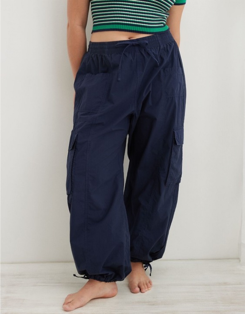 Aerie High Waisted Go-For-Itgy Cargo Pants Navy | BQE-961584