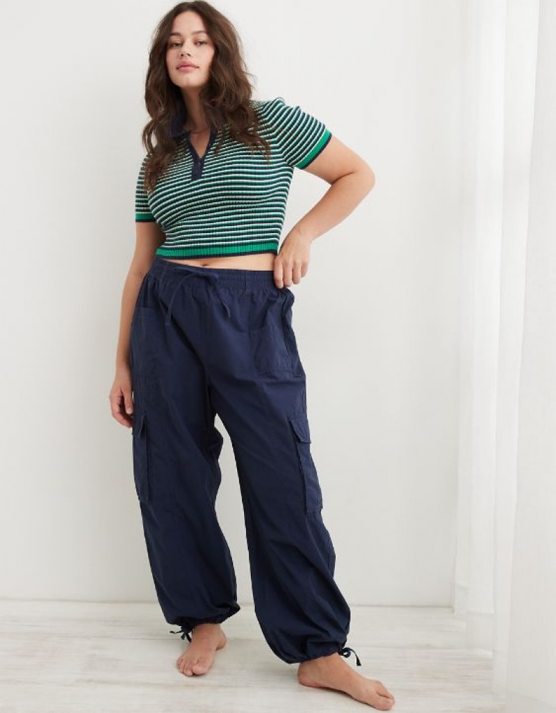 Aerie High Waisted Go-For-Itgy Cargo Pants Navy | BQE-961584