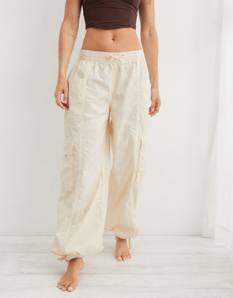 Aerie High Waisted Go-For-Itgy Cargo Pants White | UQD-583216