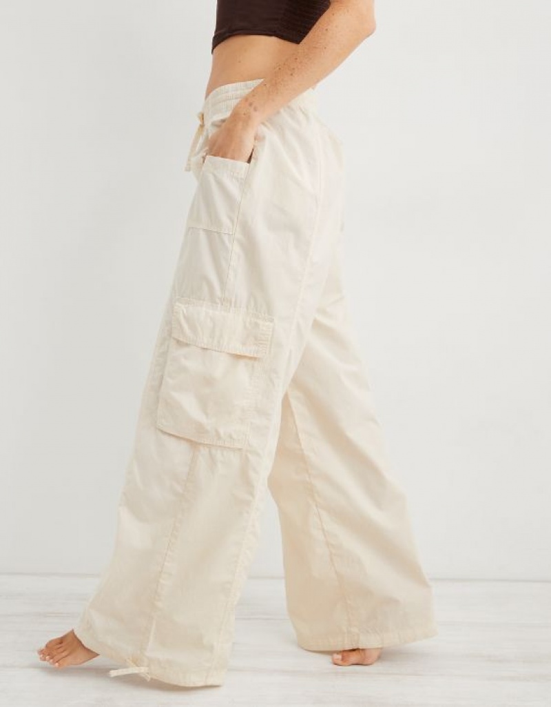 Aerie High Waisted Go-For-Itgy Cargo Pants White | UQD-583216