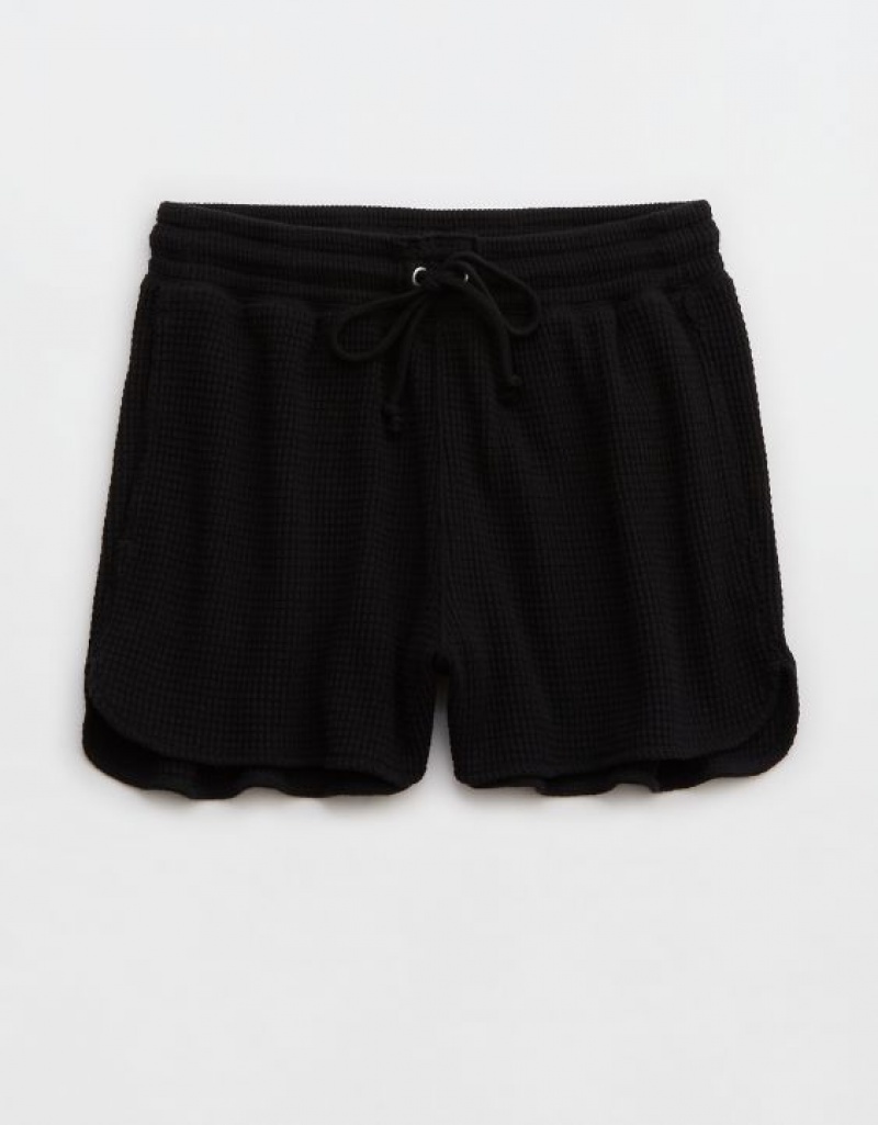 Aerie High Waisted LumberJane Waffle Shorts Black | KQY-256983