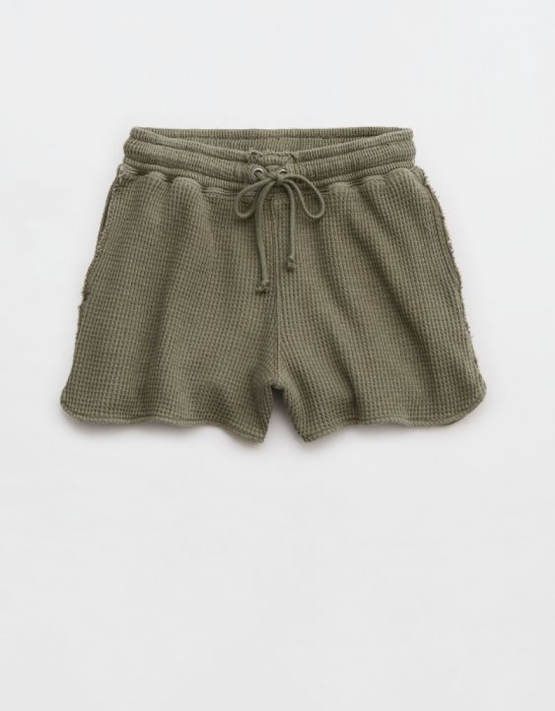 Aerie High Waisted LumberJane Waffle Shorts Olive | BGV-723045