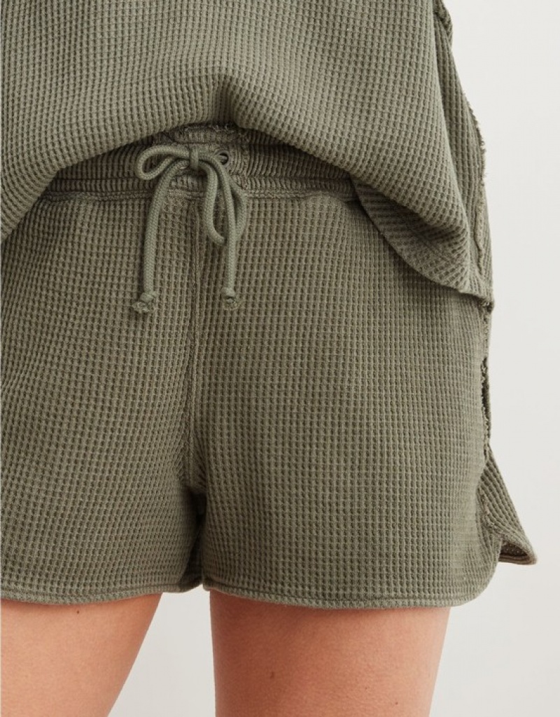 Aerie High Waisted LumberJane Waffle Shorts Olive | BGV-723045