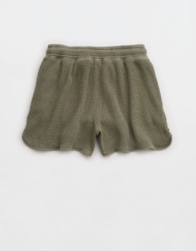 Aerie High Waisted LumberJane Waffle Shorts Olive | BGV-723045