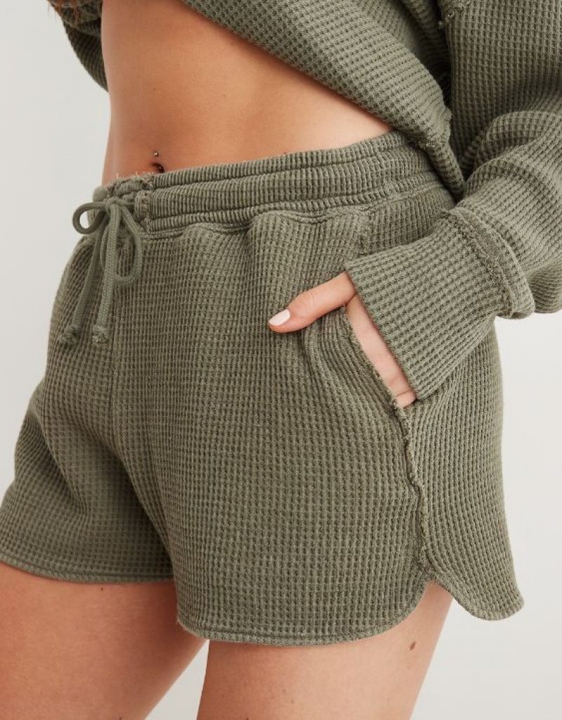 Aerie High Waisted LumberJane Waffle Shorts Olive | BGV-723045