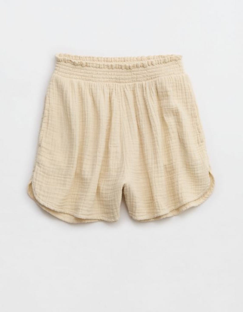 Aerie High Waisted Pool-To-Party Shorts Beige | SJK-158062