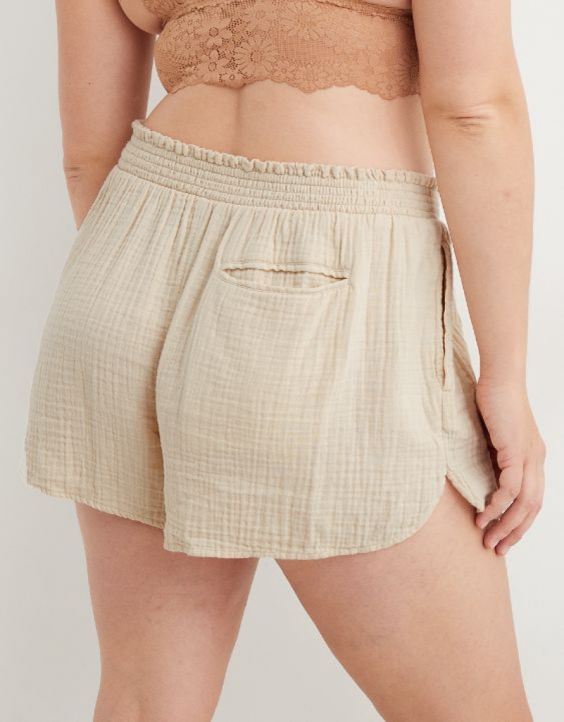 Aerie High Waisted Pool-To-Party Shorts Beige | SJK-158062