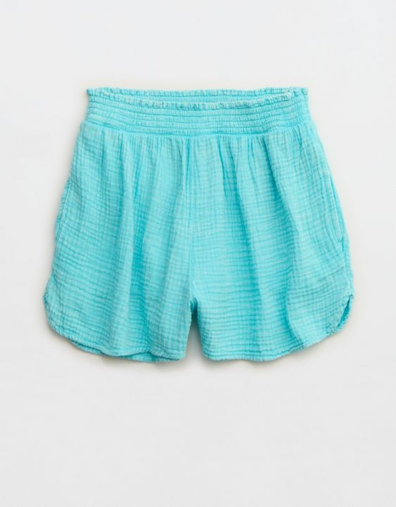 Aerie High Waisted Pool-To-Party Shorts Blue | RLI-967580