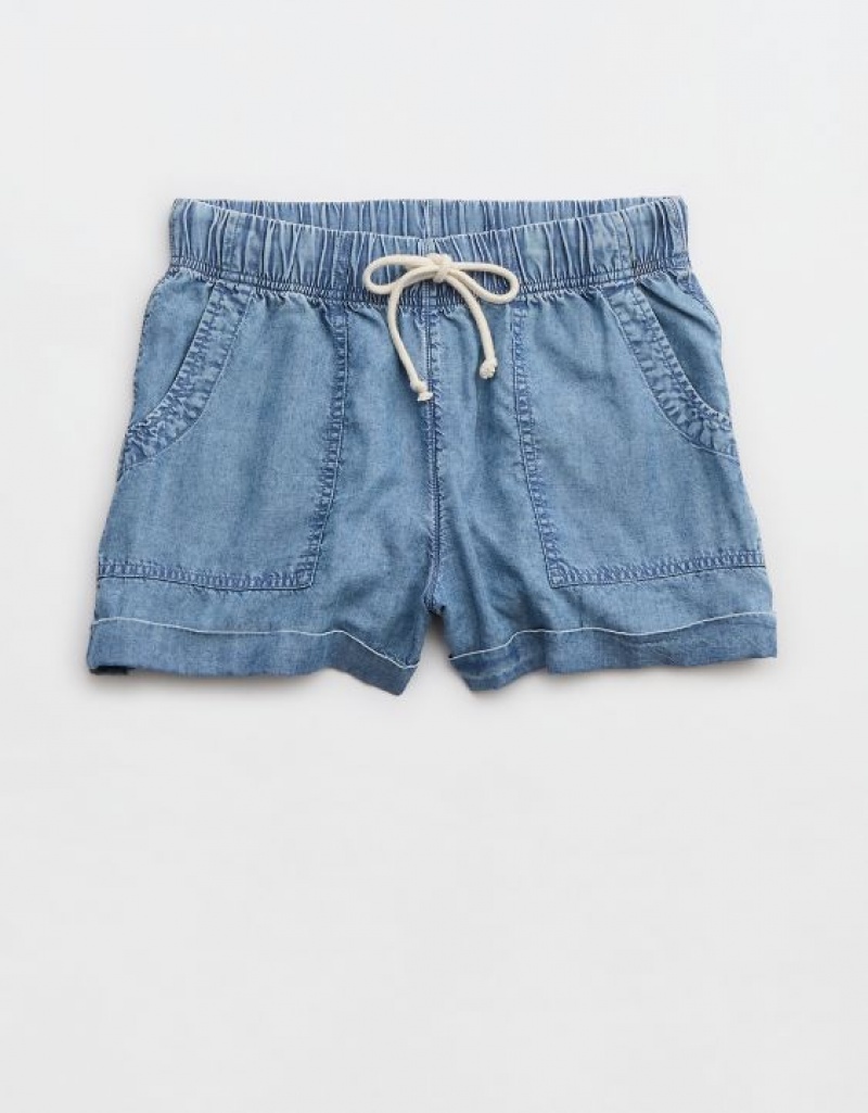 Aerie High Waisted Tie Waist Shorts Indigo / Wash | EID-956813