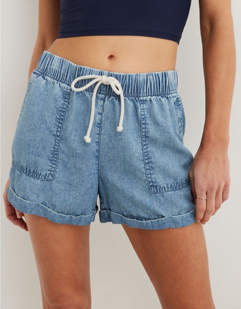 Aerie High Waisted Tie Waist Shorts Indigo / Wash | EID-956813