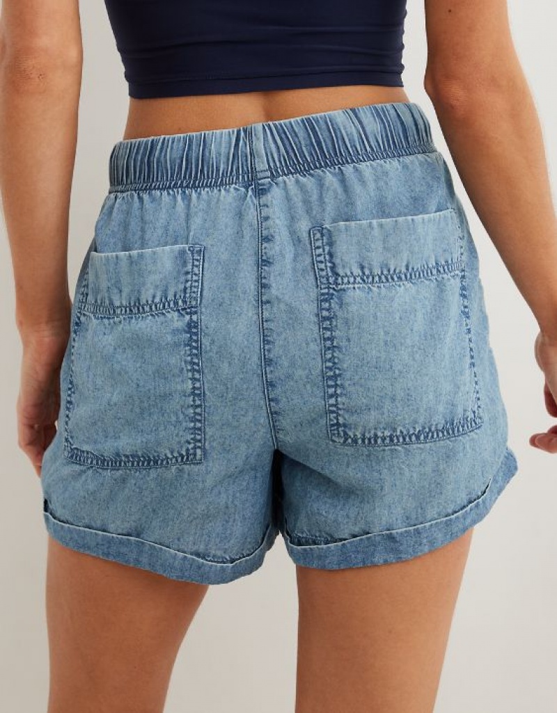 Aerie High Waisted Tie Waist Shorts Indigo / Wash | EID-956813