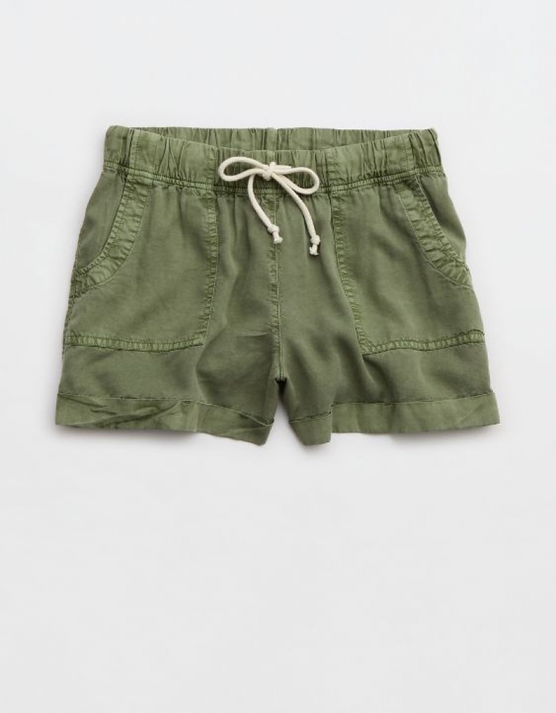 Aerie High Waisted Tie Waist Shorts Olive | UWD-416025