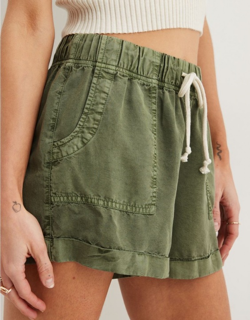 Aerie High Waisted Tie Waist Shorts Olive | UWD-416025