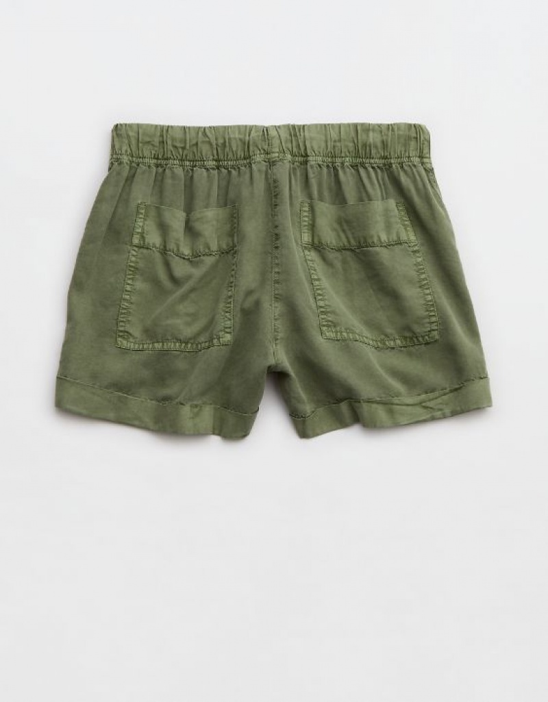 Aerie High Waisted Tie Waist Shorts Olive | UWD-416025