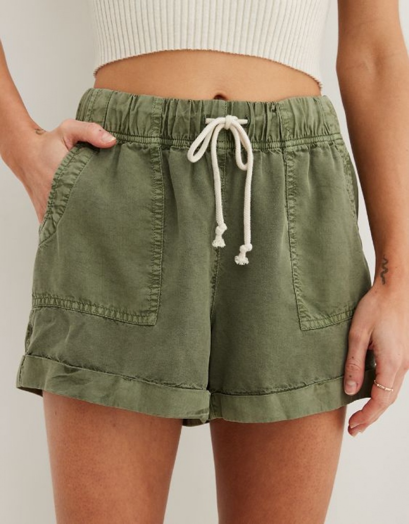 Aerie High Waisted Tie Waist Shorts Olive | UWD-416025